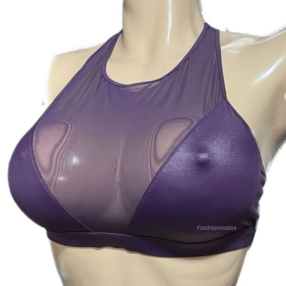 Victoria’s Secret Wet Look & Sexy Sheer Mesh shiny Unlined Sport bra Purple Xs - Picture 1 of 4